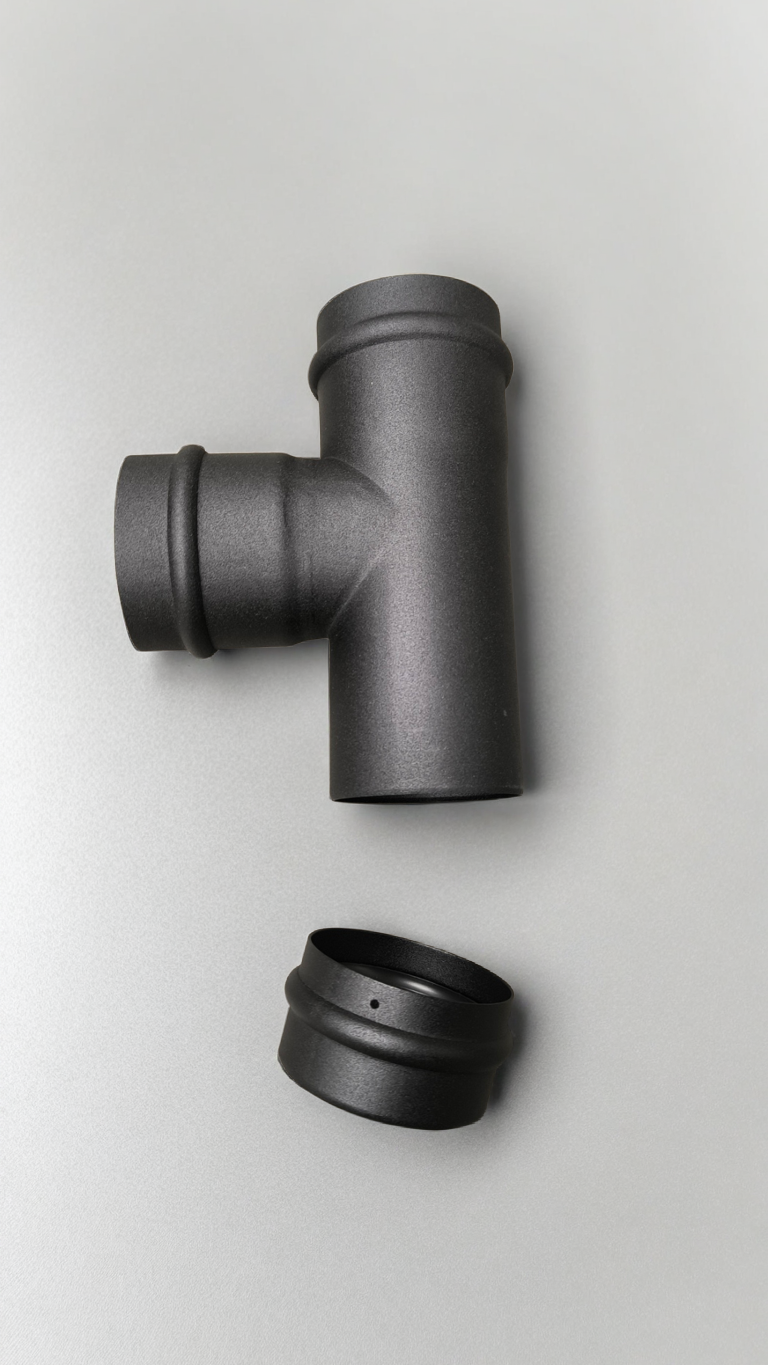 Pellet Stove T-Piece 80/90 Matt Black With Bottom Cleaning Blank