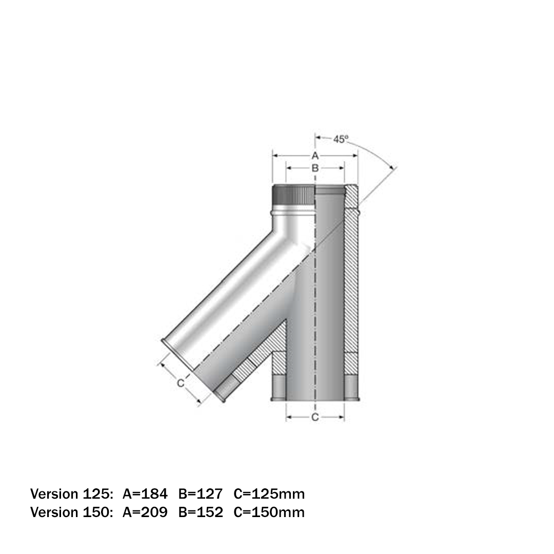 Chimney Flue Pipe 45 Degree Tee Pipe