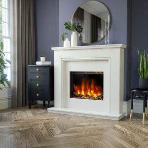 Lunas Fireplace Suite, Elegant look with electric rectangle fireplace With white classic surround , Cork, Homexpert