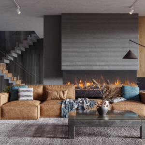 TRU-VIEW Bespoke electric fireplace with wide viewing glass, realistic flames, and sleek modern trim, Cork, Homexpert