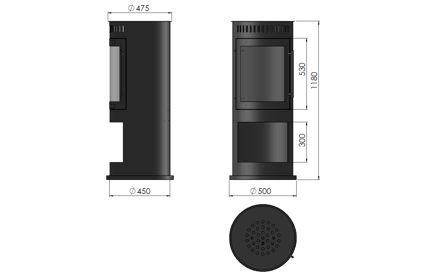 Inconz 4 Bioethanol free standing round stove dimensions