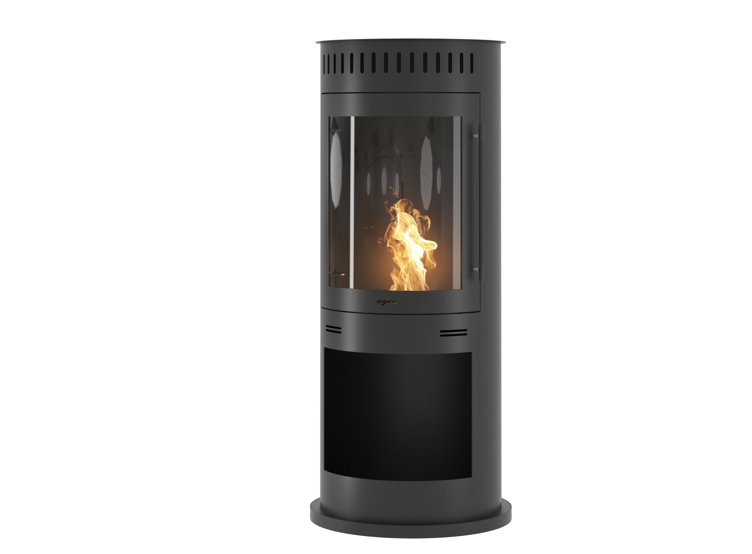 Free standing round stove with real looking flames without need of chimney Incoza 4 Bioethanol stove