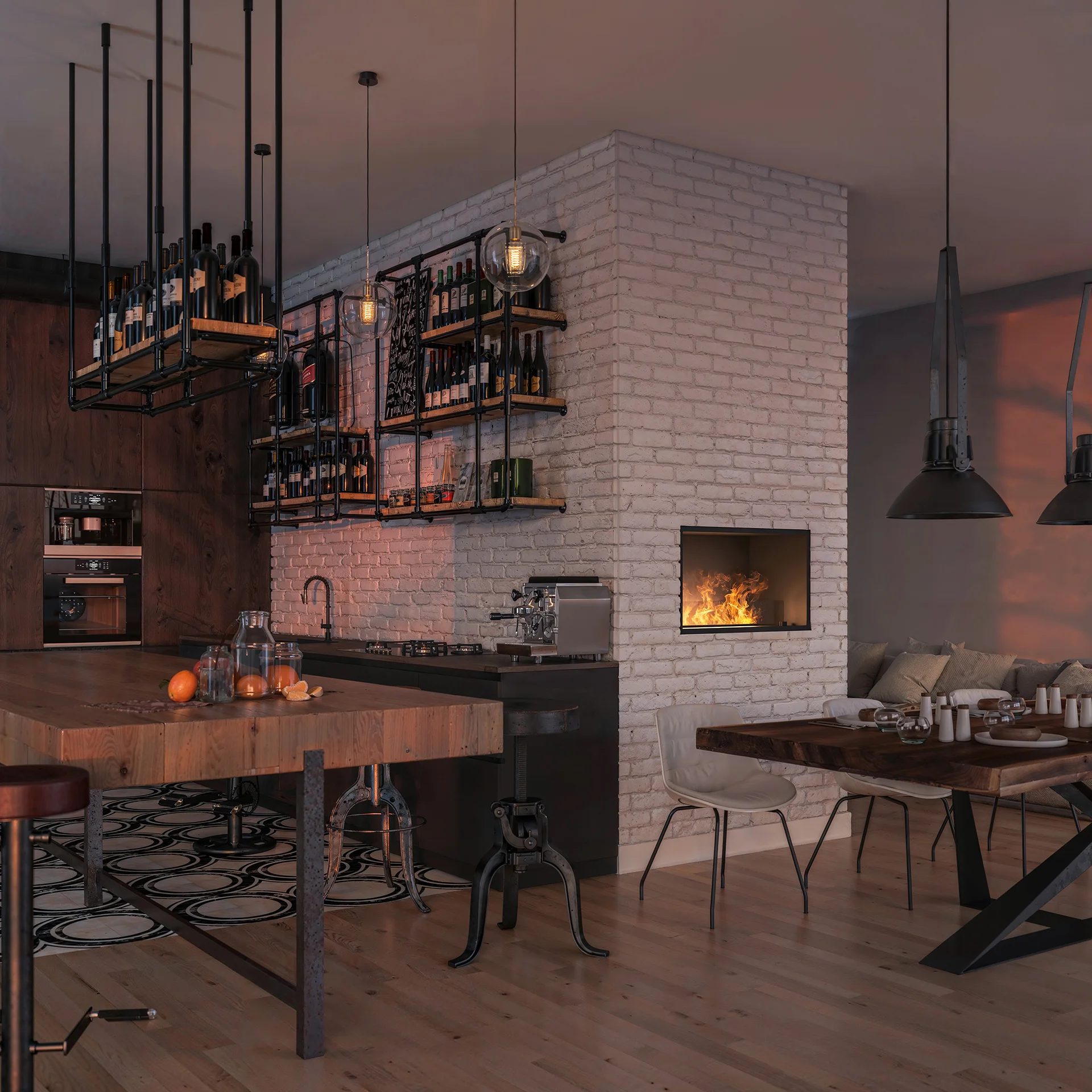 Invapo INSIDE 800 water steam fireplace with LED flame effects, recessed installation, black finish, remote and app control, Cork, Homexpert