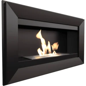 Modern wall-mounted CHARLIE Black Biofireplace with geometric frame and visible flames in recessed burner, contemporary design feature, Cork, Homexpert