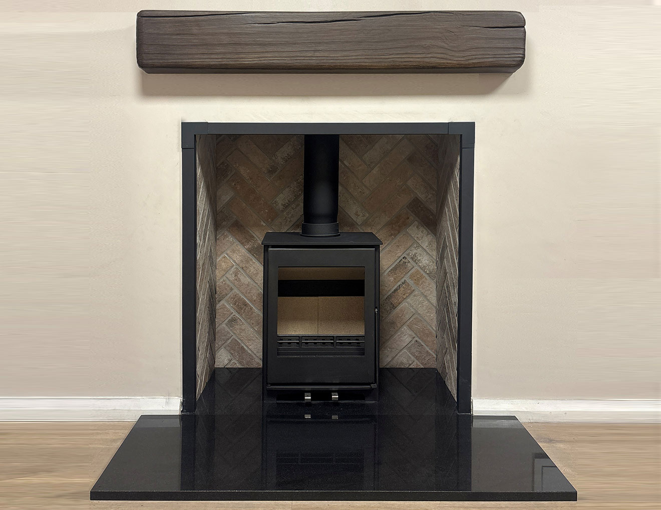 Woodland Geo Cast Fireplace Beams - Dark Oak