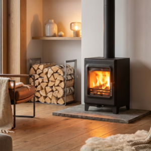 The THEODORE is a low-output wood-burning stove, crafted from both steel and cast iron.